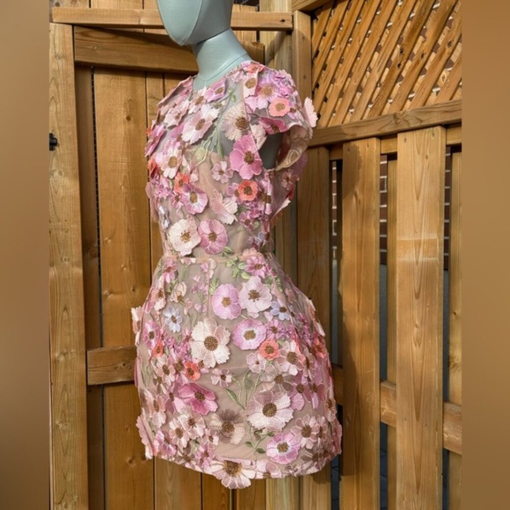 🆕 BRONX & BANCO 🧿 NWOT Jasmine Capsleeve Pink Floral Mini Dress, Sz L US 8 - Picture 6 of 17